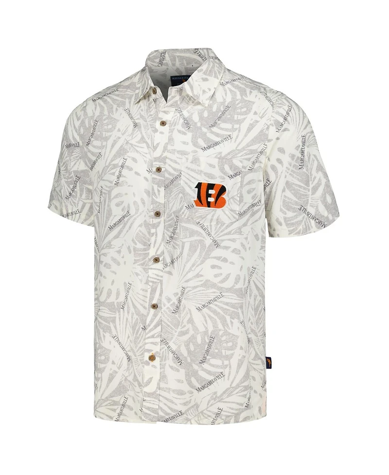 Men's Margaritaville Cream Cincinnati Bengals Sand Washed Monstera Print Party Button-Up Shirt