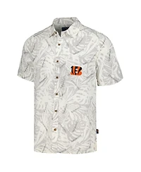 Men's Margaritaville Cream Cincinnati Bengals Sand Washed Monstera Print Party Button-Up Shirt