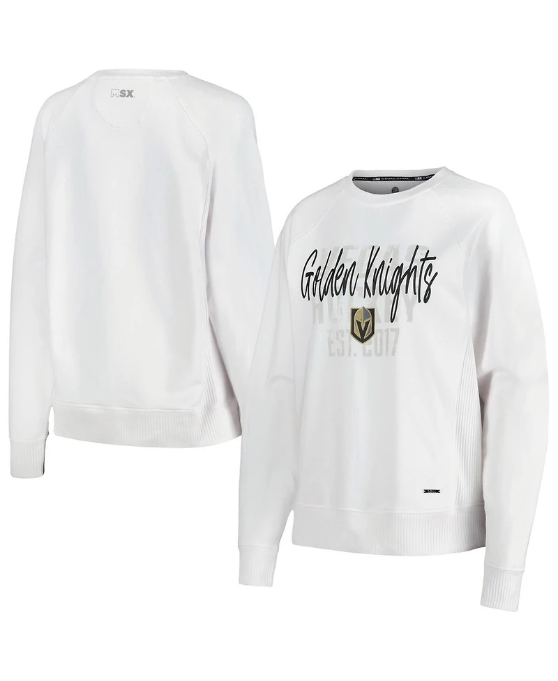 Women's Msx by Michael Strahan White Distressed Vegas Golden Knights Millie Raglan Pullover Sweatshirt