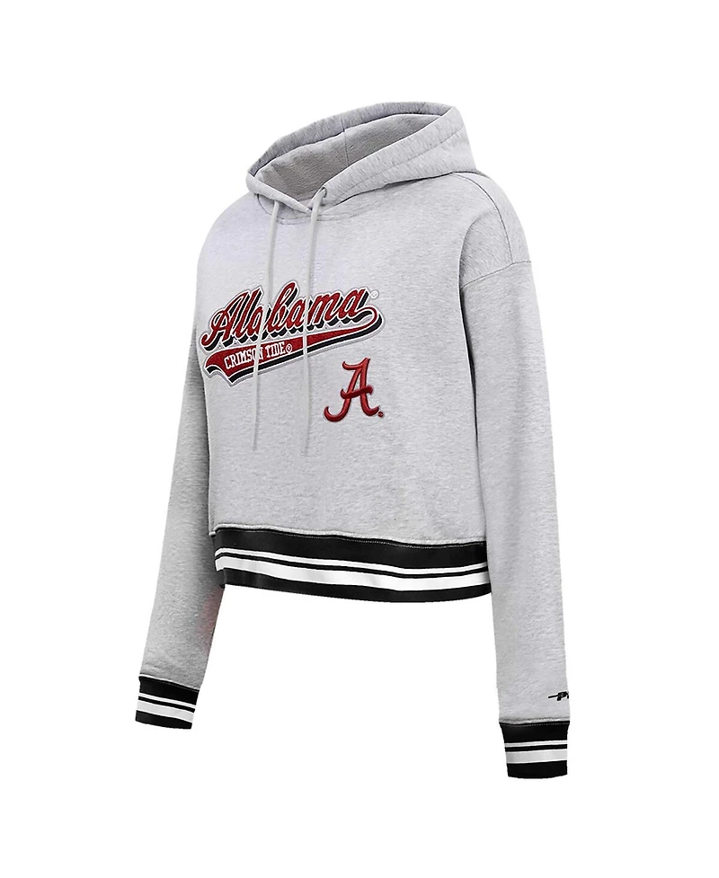 Women's Pro Standard Heather Gray Alabama Crimson Tide Script Tail Fleece Cropped Pullover Hoodie