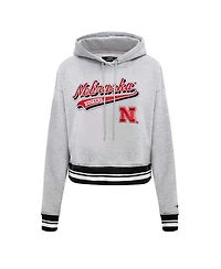 Women's Pro Standard Heather Gray Nebraska Huskers Script Tail Fleece Cropped Pullover Hoodie