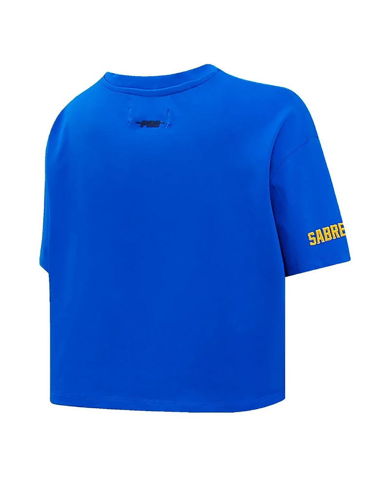 Women's Pro Standard Royal Buffalo Sabres Boxy Script Tail Cropped T-shirt