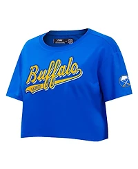 Women's Pro Standard Royal Buffalo Sabres Boxy Script Tail Cropped T-shirt