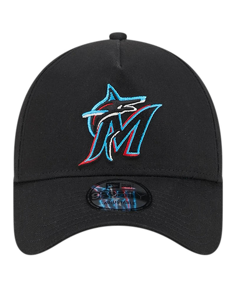 Men's New Era Black Miami Marlins Team Color A-Frame 9FORTY Adjustable Hat