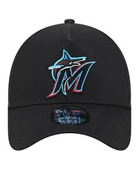 Men's New Era Black Miami Marlins Team Color A-Frame 9FORTY Adjustable Hat