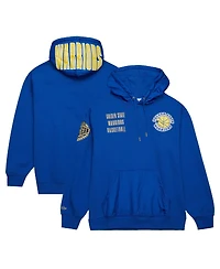 Men's Mitchell & Ness Royal Distressed Golden State Warriors Team Og 2.0 Vintage-Like Logo Fleece Pullover Hoodie