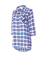Women's Concepts Sport Royal Buffalo Bills Sienna Plaid Full-Button Long Sleeve Nightshirt