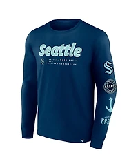 Men's Fanatics Deep Sea Blue Seattle Kraken Strike the Goal Long Sleeve T-shirt