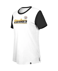 Women's New Era White, Black Pittsburgh Steelers Third Down Colorblock T-shirt