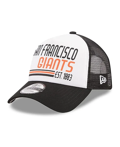 Men's New Era White, Black San Francisco Giants Stacked A-Frame Trucker 9FORTY Adjustable Hat