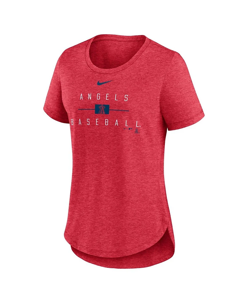 Women's Nike Heather Red Los Angeles Angels Knockout Team Stack Tri-Blend T-shirt