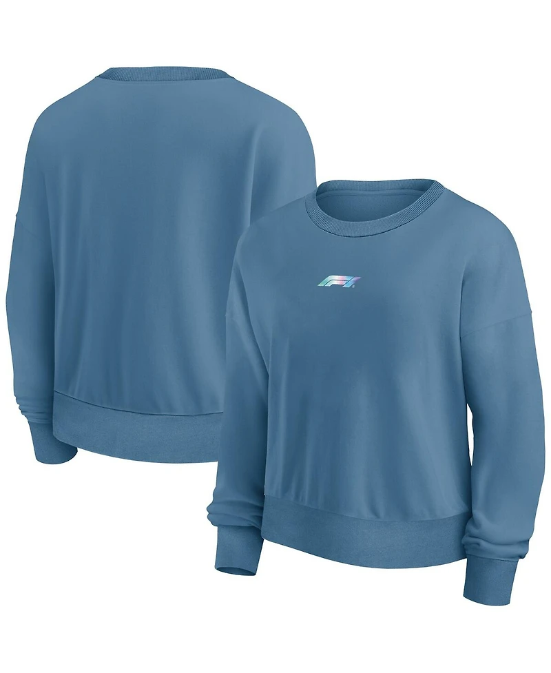 Women's Fanatics Blue Formula 1 Merchandise Y2K Badge Fleece Pullover Sweatshirt