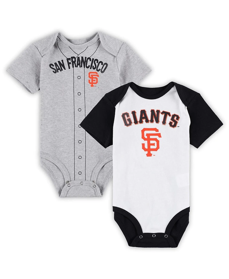 Baby Boys and Girls White, Heather Gray San Francisco Giants Two-Pack Little Slugger Bodysuit Set