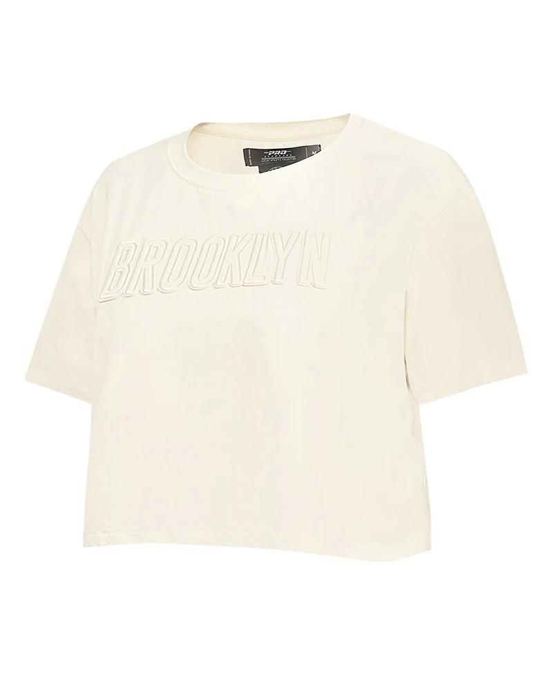 Women's Pro Standard Cream Brooklyn Nets Neutral Boxy Crop T-shirt