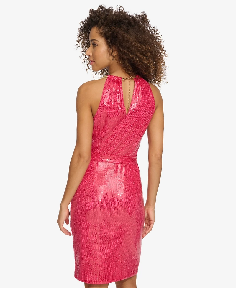 kensie Women's Sequined Faux-Wrap Sheath Dress
