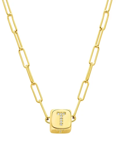 Adornia 14K Gold-Plated Initial Cube Paperclip Necklace