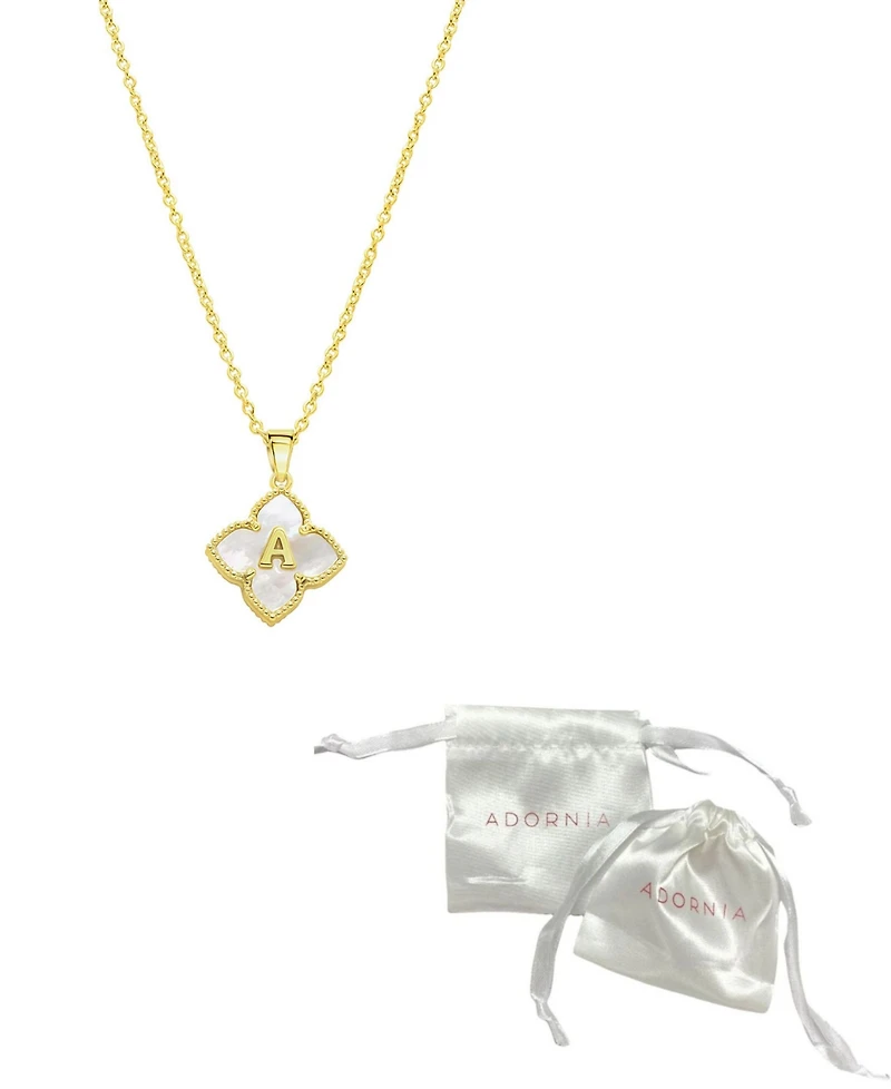 Adornia 14K Gold-Plated White Mother-of-Pearl Initial Floral Necklace