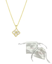 Adornia 14K Gold-Plated White Mother-of-Pearl Initial Floral Necklace