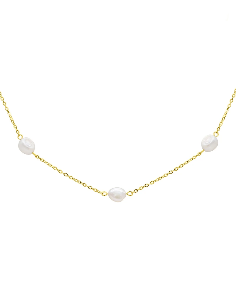 Adornia Tarnish Resistant 14K Gold-Plated Adjustable Station Cultured Freshwater Pearl Necklace