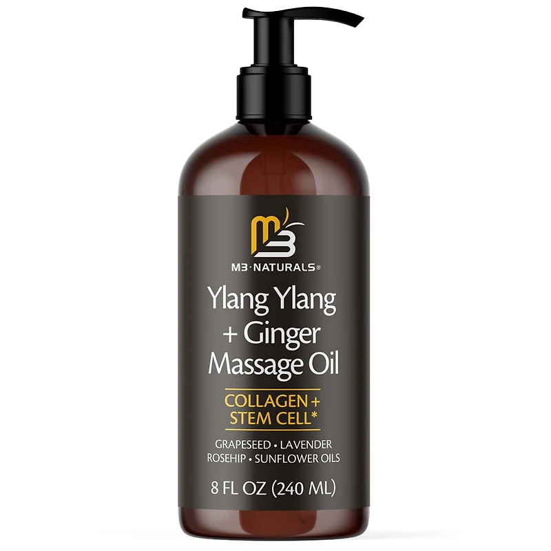 M3 Naturals - Ylang Ylang and Ginger Massage Lotion Infused with Collagen Stem Cell and Natural Essential Oils
