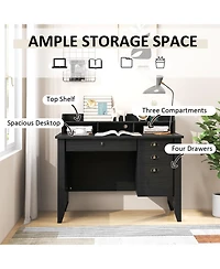 Vintage like Computer Desk with Storage Shelves and 4 Drawers