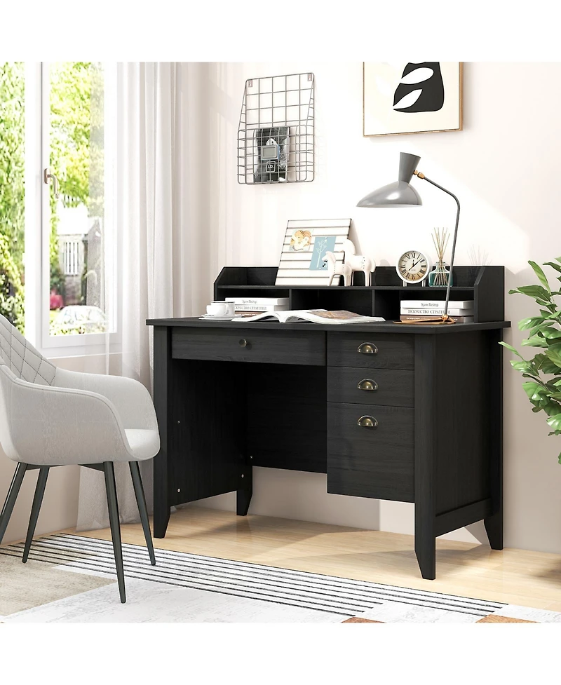 Vintage like Computer Desk with Storage Shelves and 4 Drawers