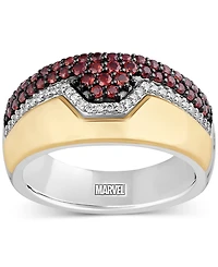 Marvel Wonder Fine Jewelry Garnet (3/4 ct. t.w.) & Diamond (1/10 Ironman Ring Sterling Silver Gold-Plate