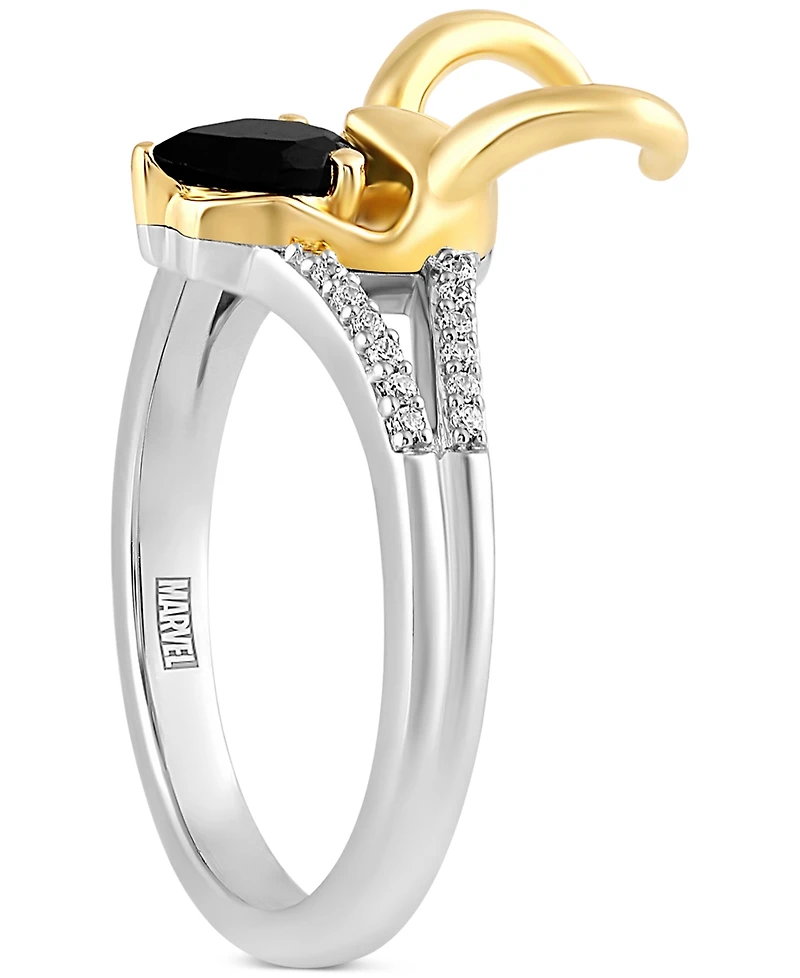 Marvel Wonder Fine Jewelry Onyx & Diamond (1/20 ct. t.w.) Loki Ring in Sterling Silver & Gold-Plate