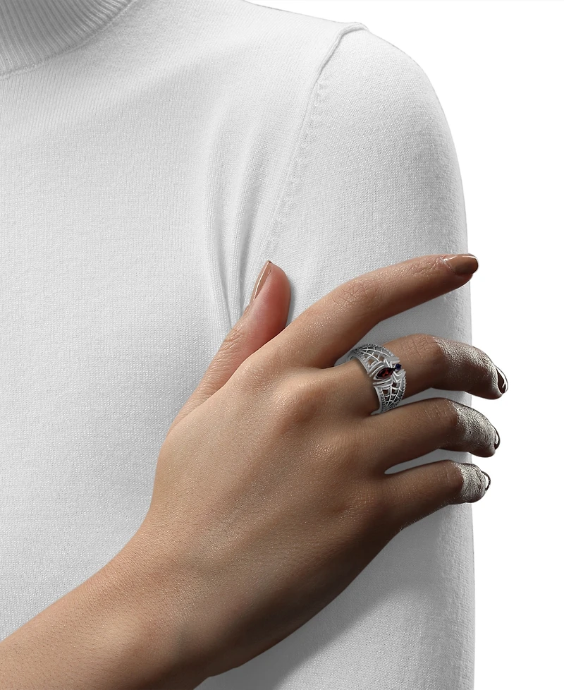 Marvel Wonder Fine Jewelry Garnet (1/4ct. t.w.) Sapphire (1/20 ct. t.w.) & Diamond (1/6 ct. t.w.) Spiderman Ring in Sterling Silver
