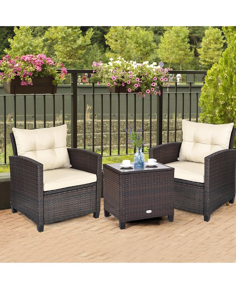 Slickblue 3 Pcs Patio Rattan Furniture Set Cushioned Conversation Coffee Table