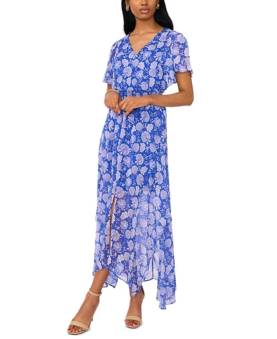Msk Women's Flutter-Sleeve Handkerchief-Hem Maxi Dress