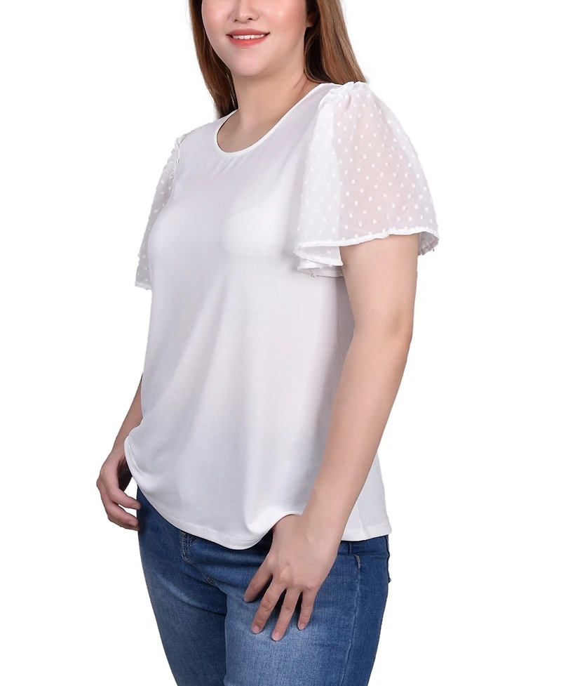Ny Collection Petite Clip Dot Flutter Sleeve Top