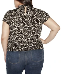 Belldini Black Label Plus Embellished Printed Cap-Sleeve Blouse