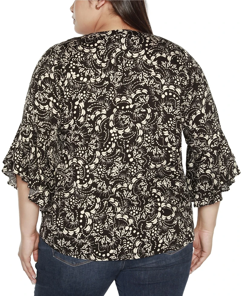 Belldini Black Label Plus Printed Ruffle Sleeve Top