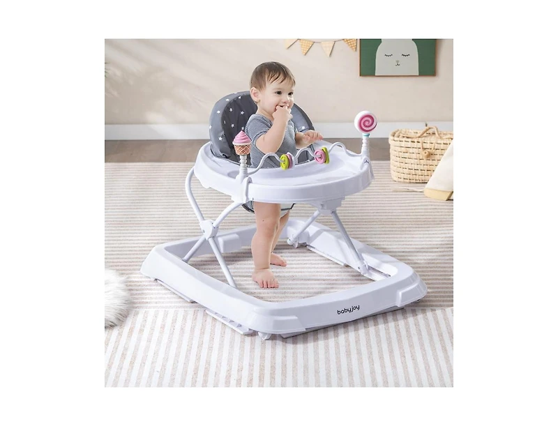 Foldable Baby Activity Walker with Adjustable Height and Detachable Seat Cushion