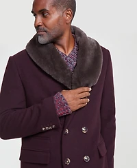 Tayion Men Classic Fit Double Breasted Wine Solid Overcoat