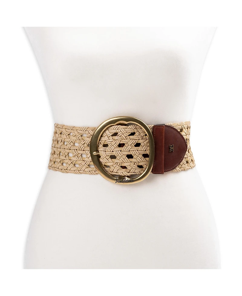 Sam Edelman Women's Woven Leather Belt with Circular Center Bar Buckle