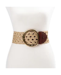 Sam Edelman Women's Woven Leather Belt with Circular Center Bar Buckle