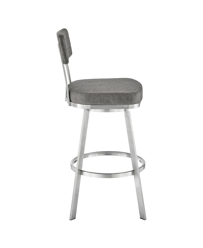 Armen Living Benjamin 30" Swivel Bar Stool in Brushed Stainless Steel with Faux Leather