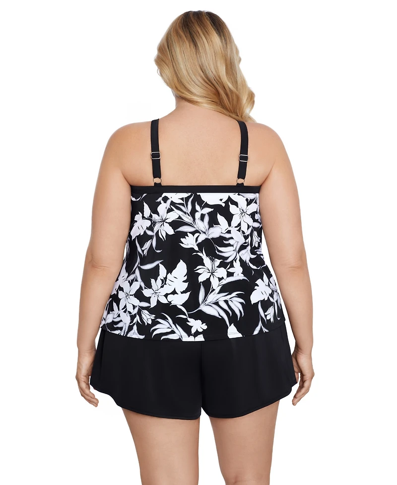 ShapeSolver by Mimi Flamingo Plus High Neck Tankini Swimsuit Top