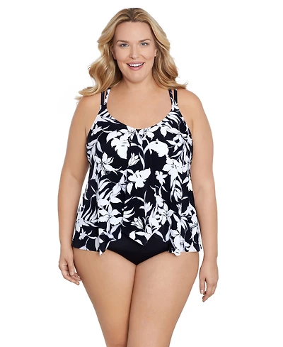 ShapeSolver by Mimi Flamingo Plus Handkerchief Fauxkini One-Piece Swimsuit