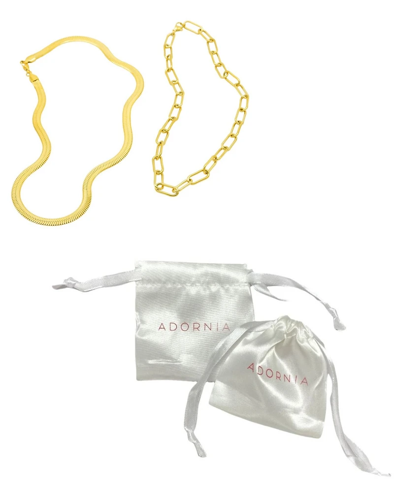 Adornia Tarnish Resistant 14K Gold-Plated Set of Herringbone and Paper Clip Necklaces