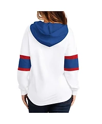 Women's G-iii 4Her by Carl Banks White, Blue New York Rangers Goal Zone Long Sleeve Lace-Up Hoodie T-shirt