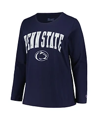 Women's Profile Navy Penn State Nittany Lions Plus Arch Over Logo Scoop Neck Long Sleeve T-shirt