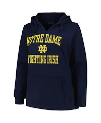 Women's Champion Navy Notre Dame Fighting Irish Plus Size Heart & Soul Notch Neck Pullover