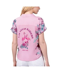 Women's Margaritaville Pink Las Vegas Raiders Stadium Tie-Front Button-Up Shirt
