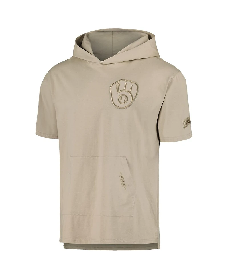 Men's Pro Standard Tan Milwaukee Brewers Neutral Short Sleeve Hoodie T-shirt