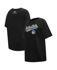 Women's Pro Standard Black Golden State Warriors Script Boyfriend T-shirt