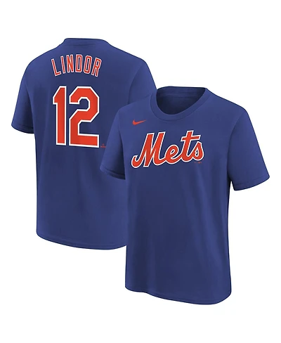 Big Boys Nike Francisco Lindor Royal New York Mets Home Player Name and Number T-shirt