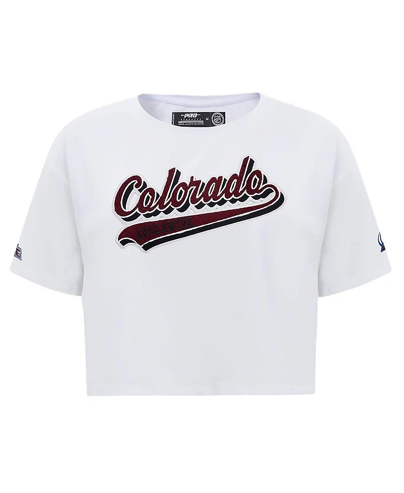 Women's Pro Standard White Colorado Avalanche Boxy Script Tail Cropped T-shirt